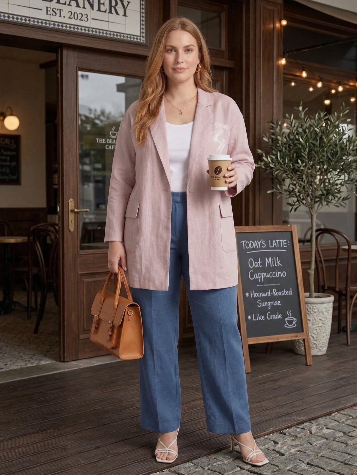Larui Plus Size Women's Linen Pocket Blazer