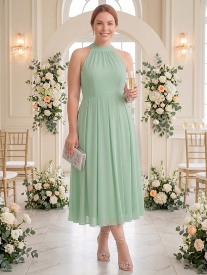 Larui Plus Size Women's Halter Neck Chiffon Dress