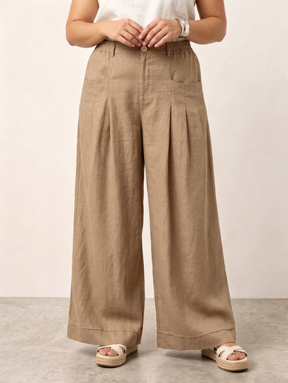 Larui Plus Size Women's Linen Pocket Full Length Pants