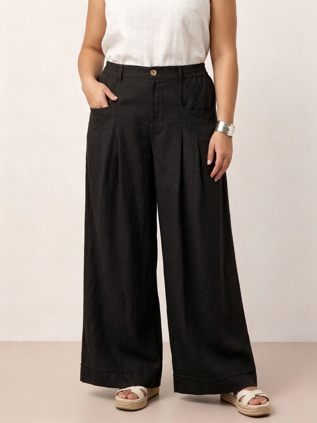 Larui Plus Size Women's Linen Pocket Full Length Pants