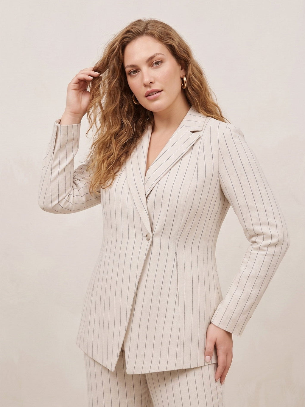 Larui Plus Size Women's Stripes Long Sleeves Jacket Blazer