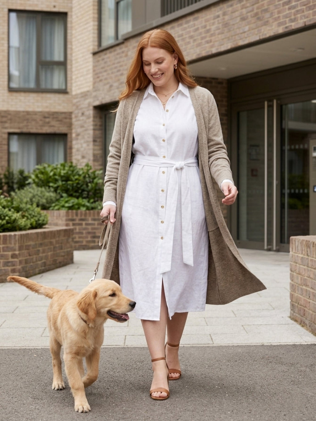 Larui Plus Size Women's Linen Shirt Dress With Belted