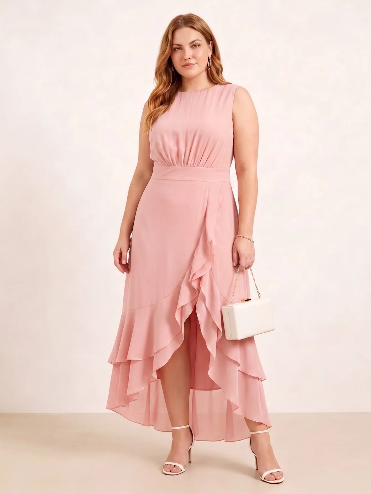 Larui Plus Size Women‘s Chiffon Ruffles Dress