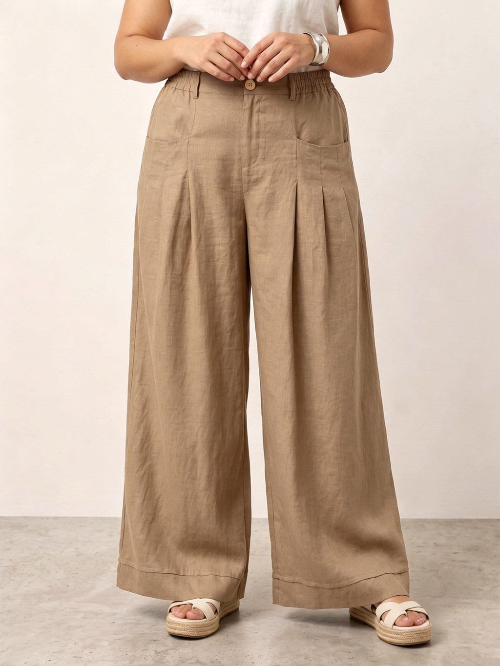 Larui Plus Size Women's Linen Pocket Full Length Pants