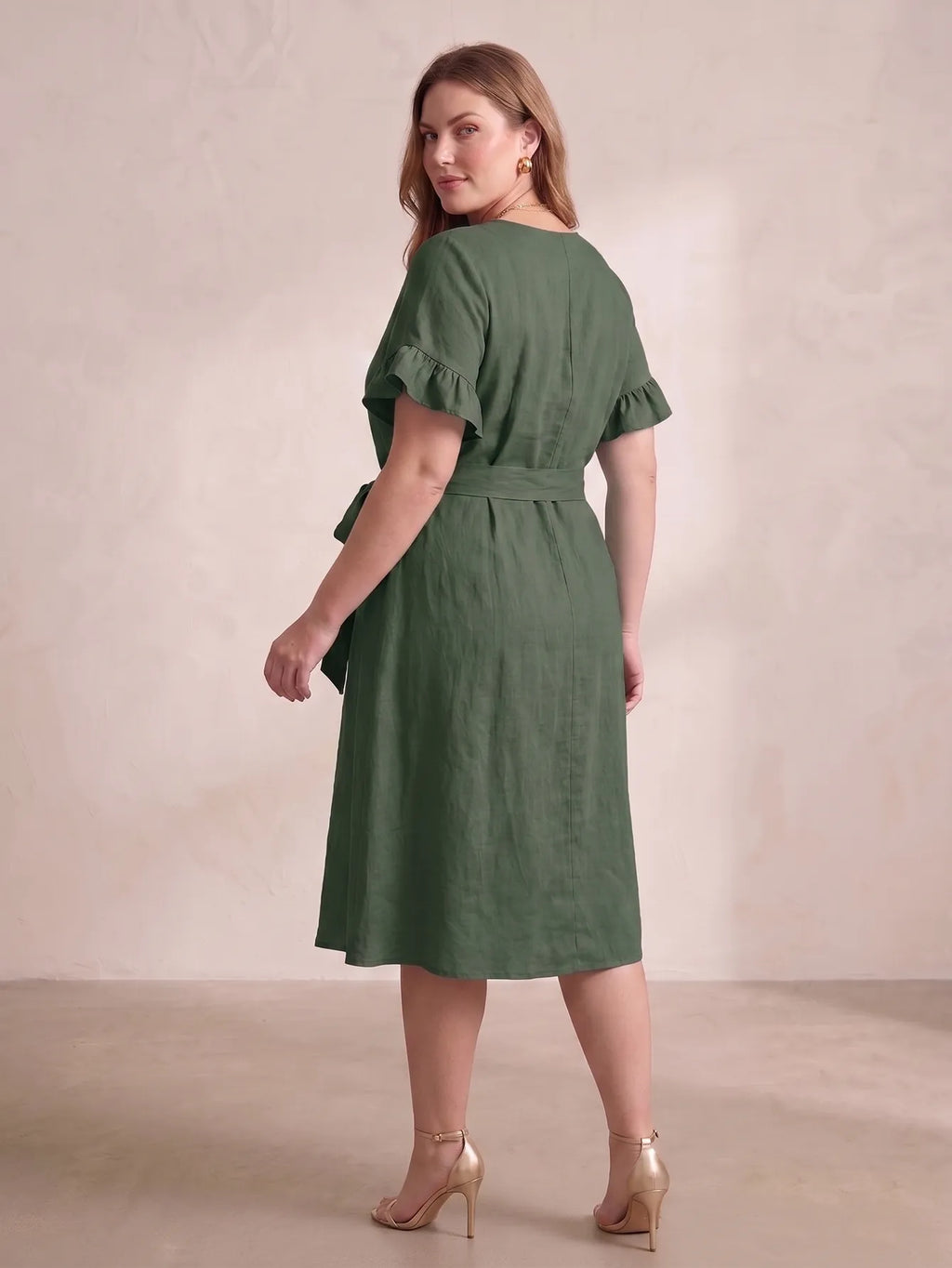 Larui Plus Size Women's Linen Short Sleeves Dress With Belted