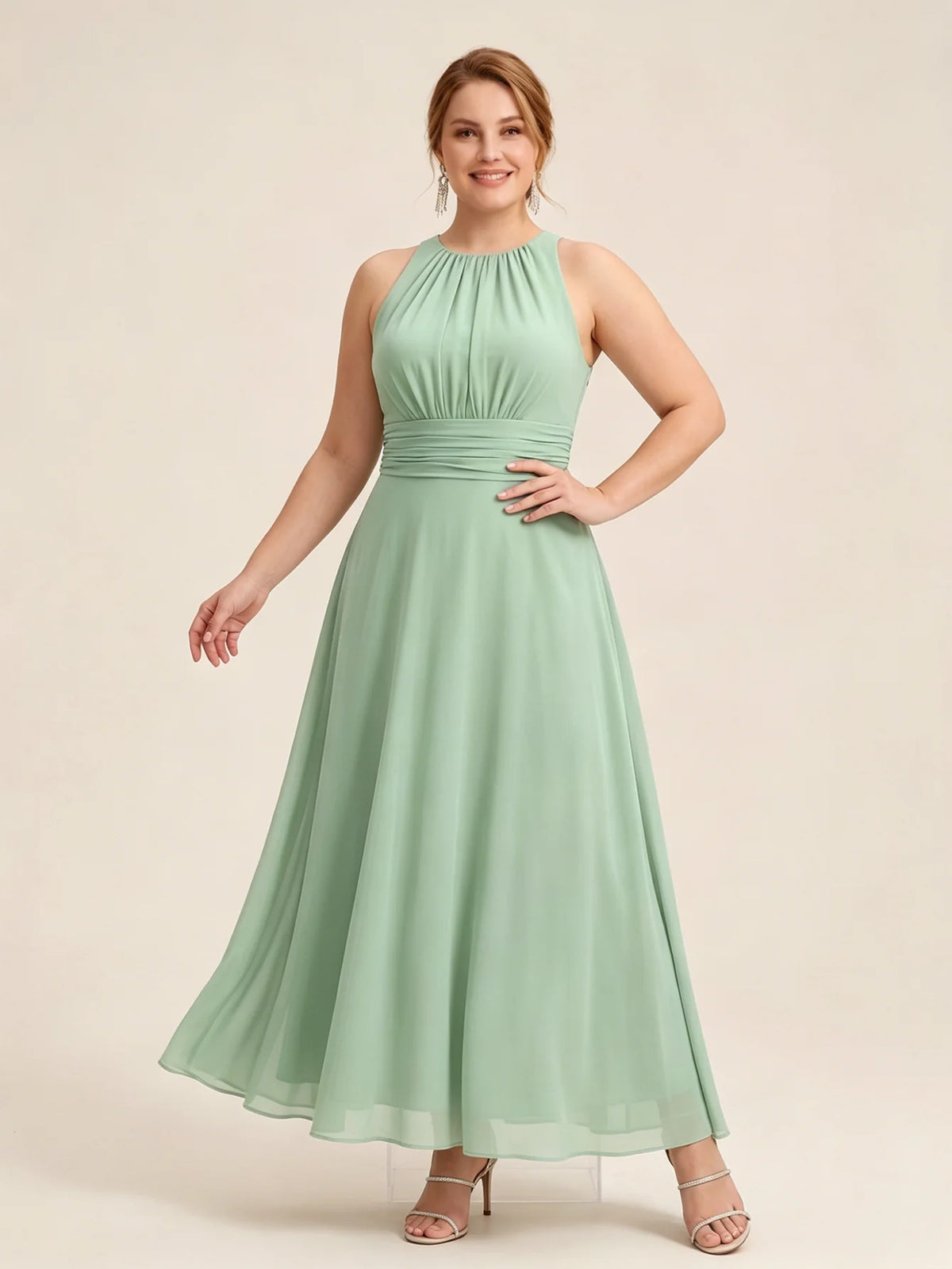 Larui Plus Size Elegant Pleated Chiffon Dress