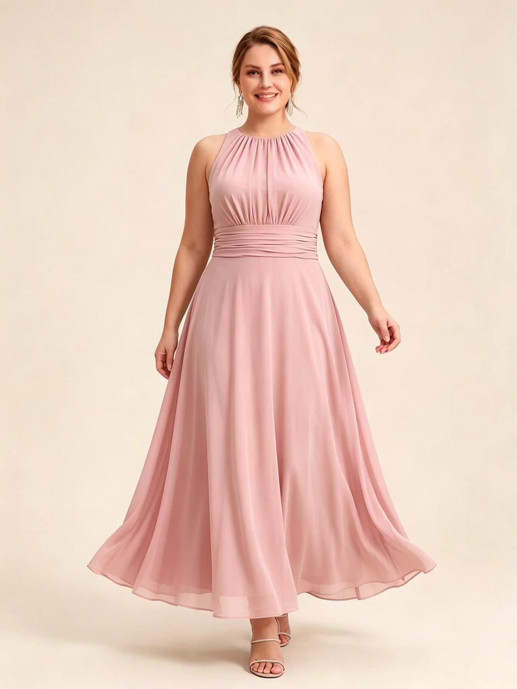Larui Plus Size Elegant Pleated Chiffon Dress