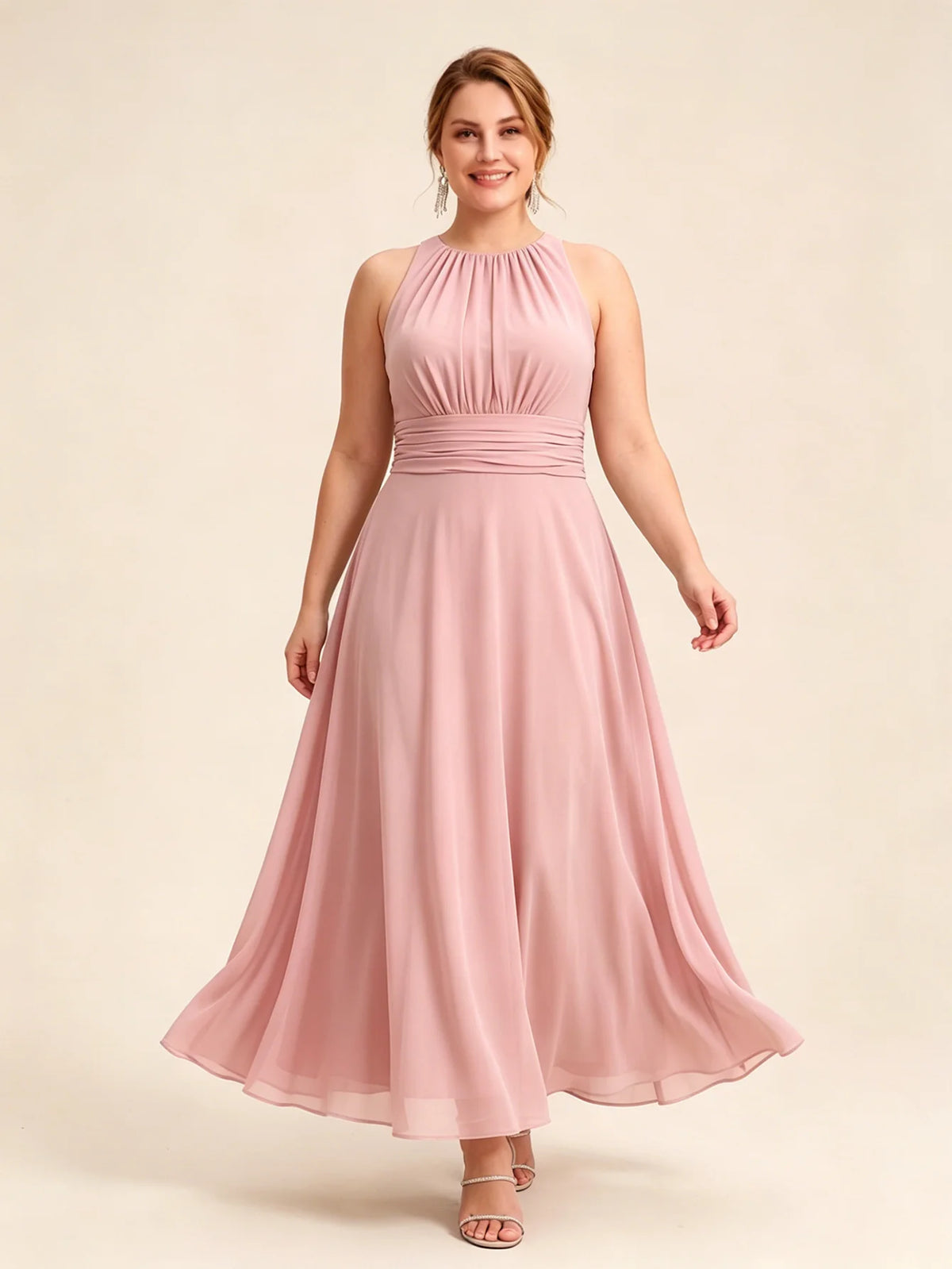 Larui Plus Size Elegant Pleated Chiffon Dress