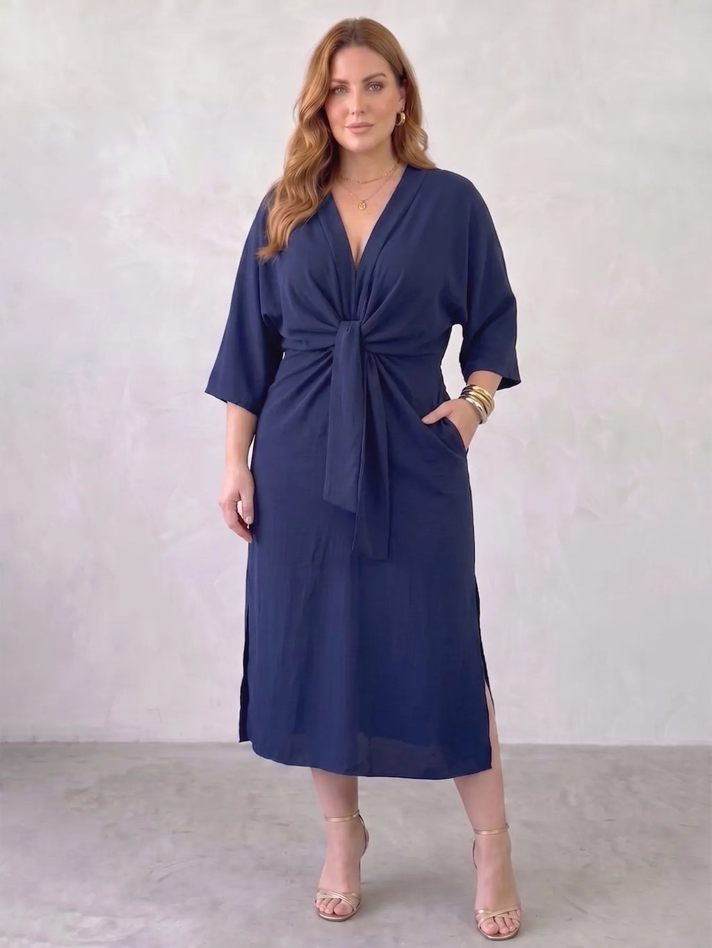 Larui Plus Size Women's Linen Pocket Dress