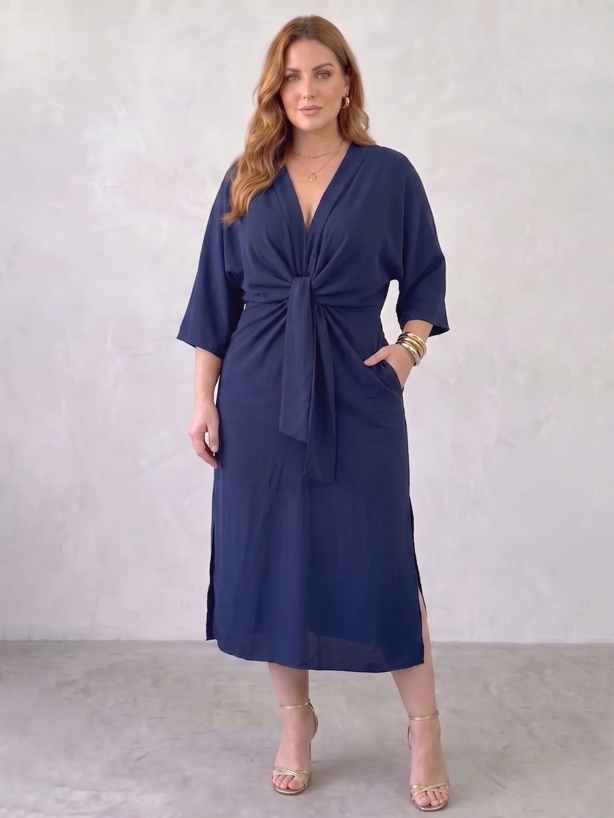 Larui Plus Size Women's Linen Pocket Dress