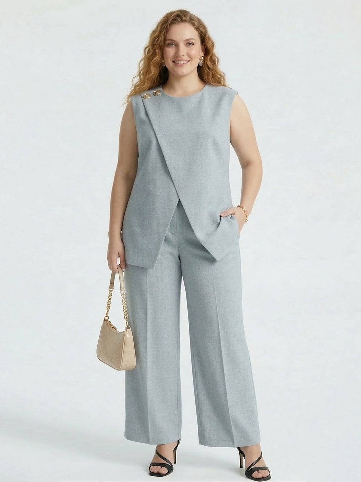 Larui Plus Size Women's Top Coat Pants Two Piece Outfits