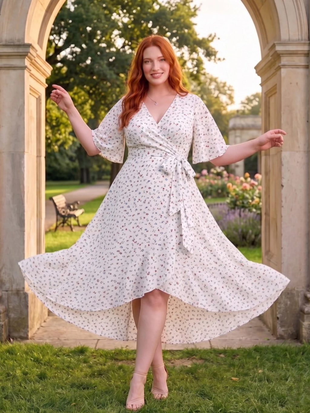Larui Plus Size Printed Tie-Waist Wrap Dress