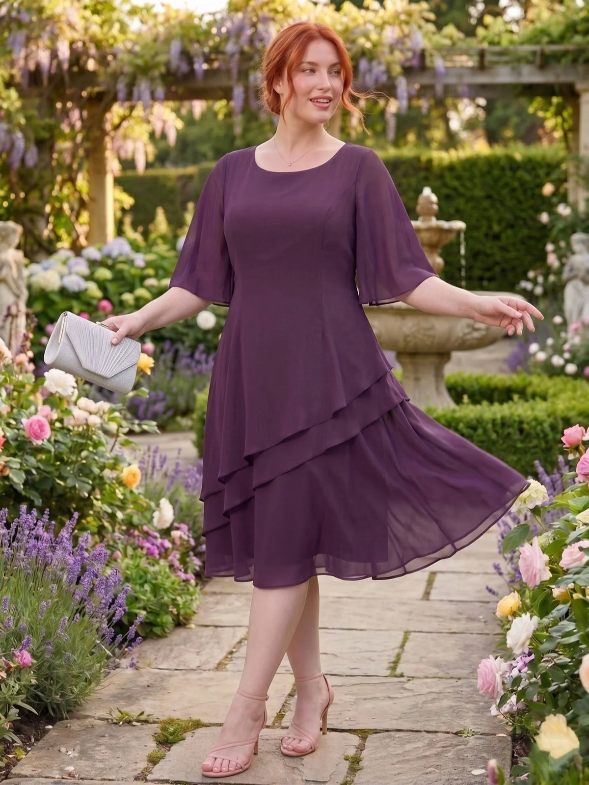 Larui Plus Size Women's Irregular Hem Chiffon Dress