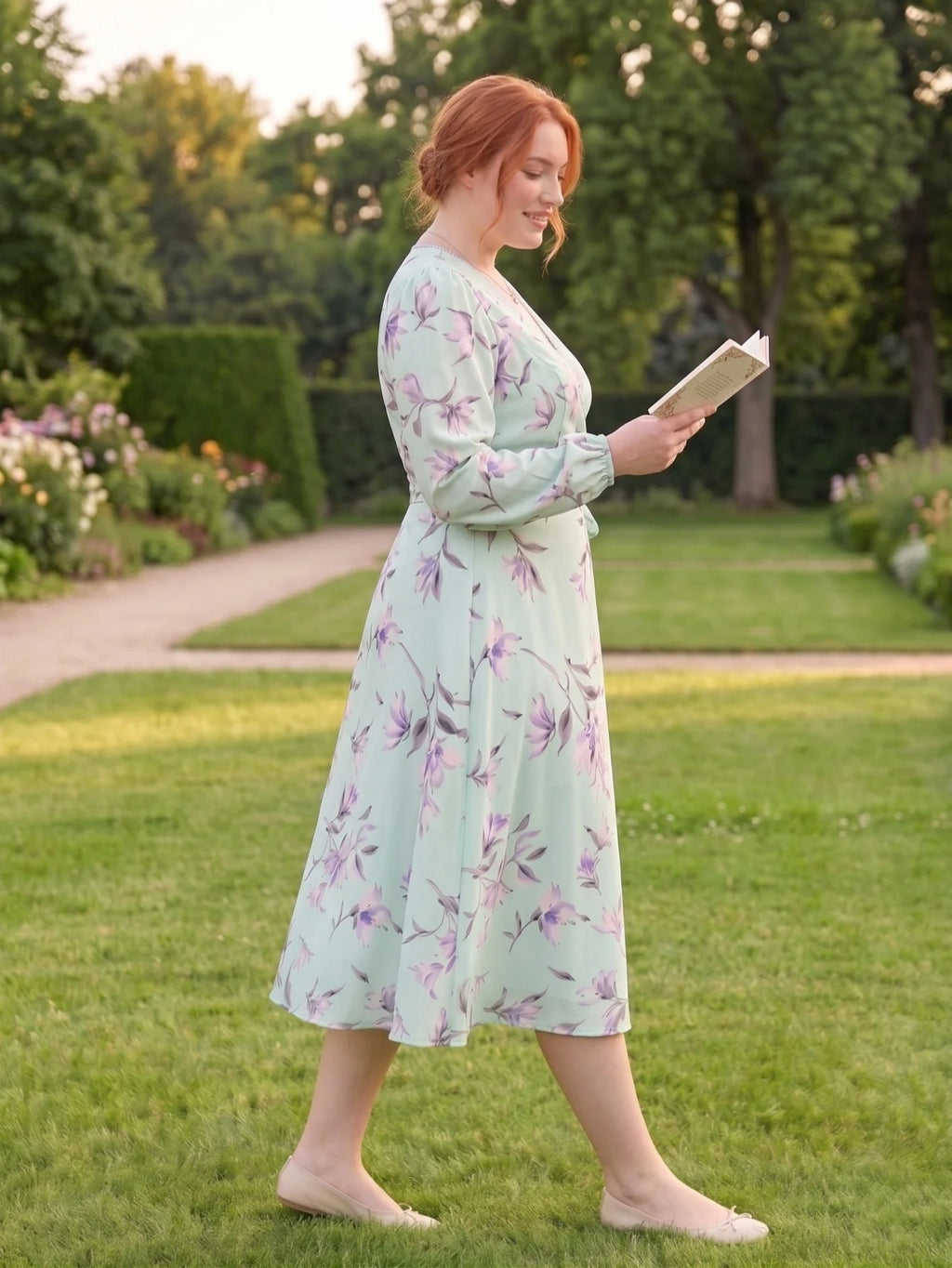 Larui Plus Size Women's Chiffon Wrap Dress