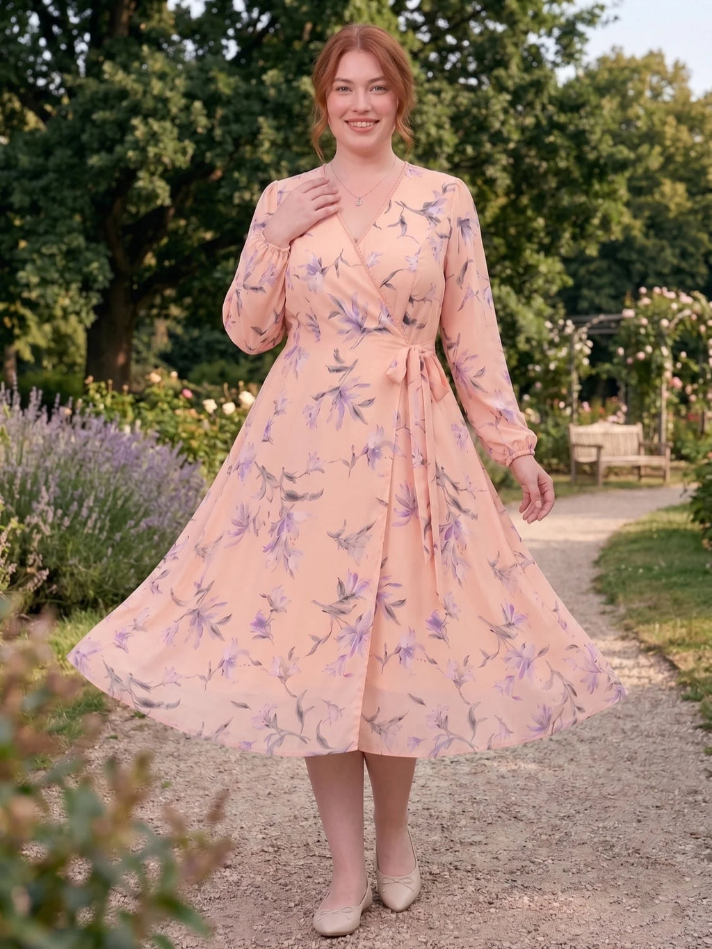 Larui Plus Size Women's Chiffon Wrap Dress