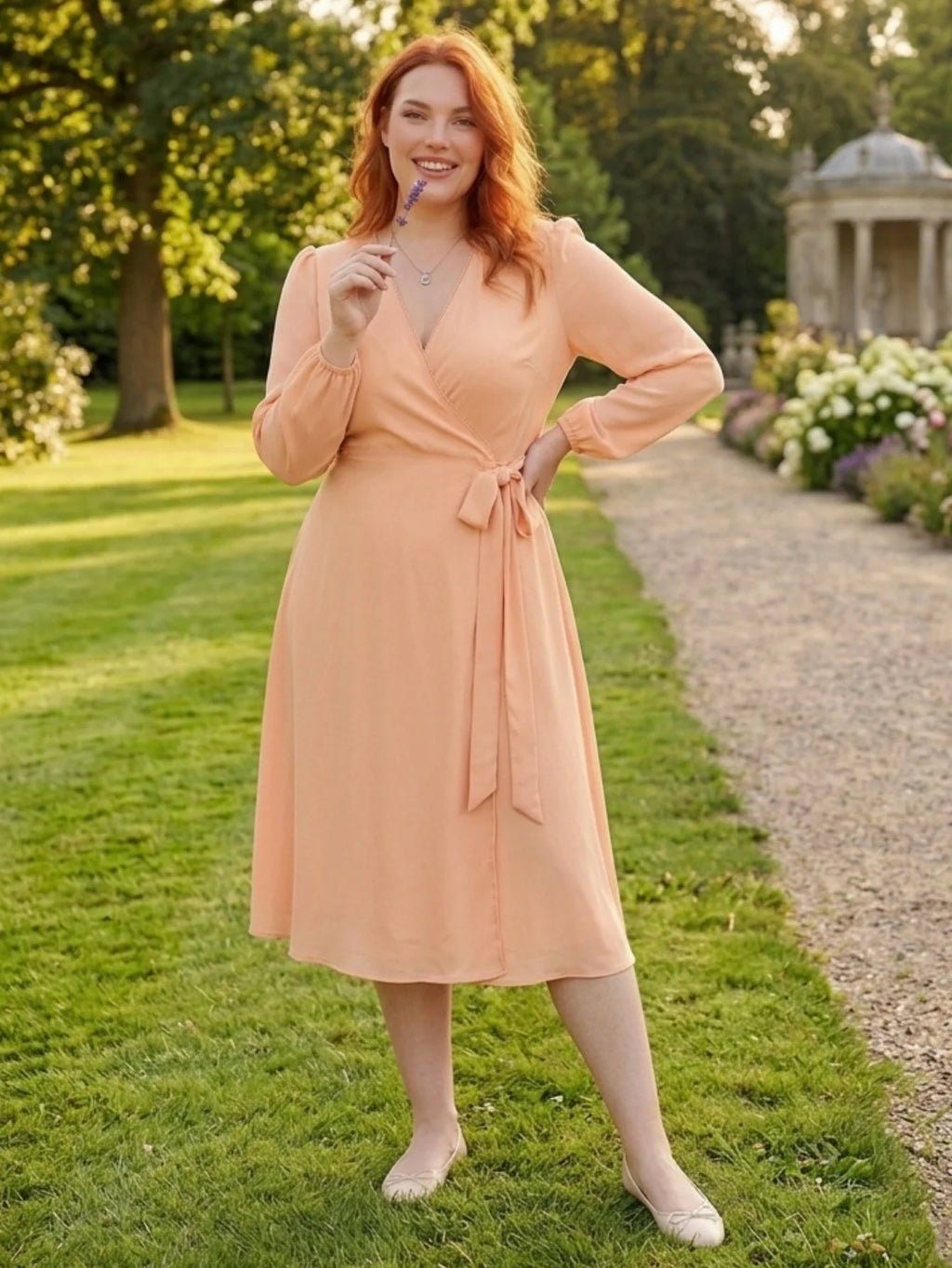 Larui Plus Size Women's Chiffon Wrap Dress