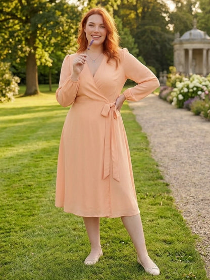 Larui Plus Size Women's Chiffon Wrap Dress