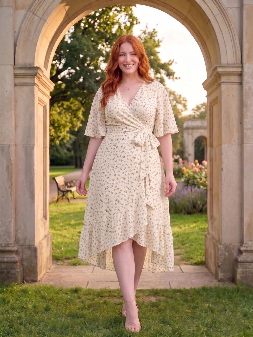 Larui Plus Size Printed Tie-Waist Wrap Dress