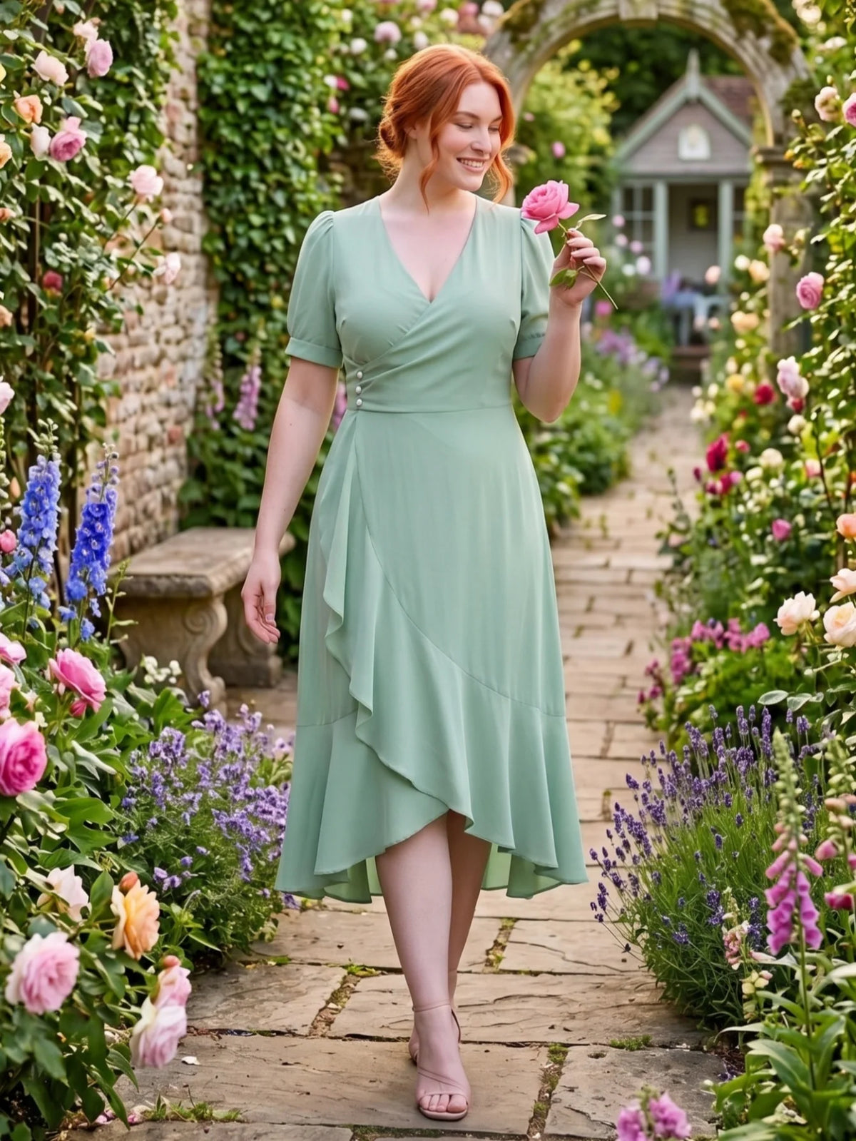 Larui Plus-Size Women's French Romantic One-Piece Wrap Dress