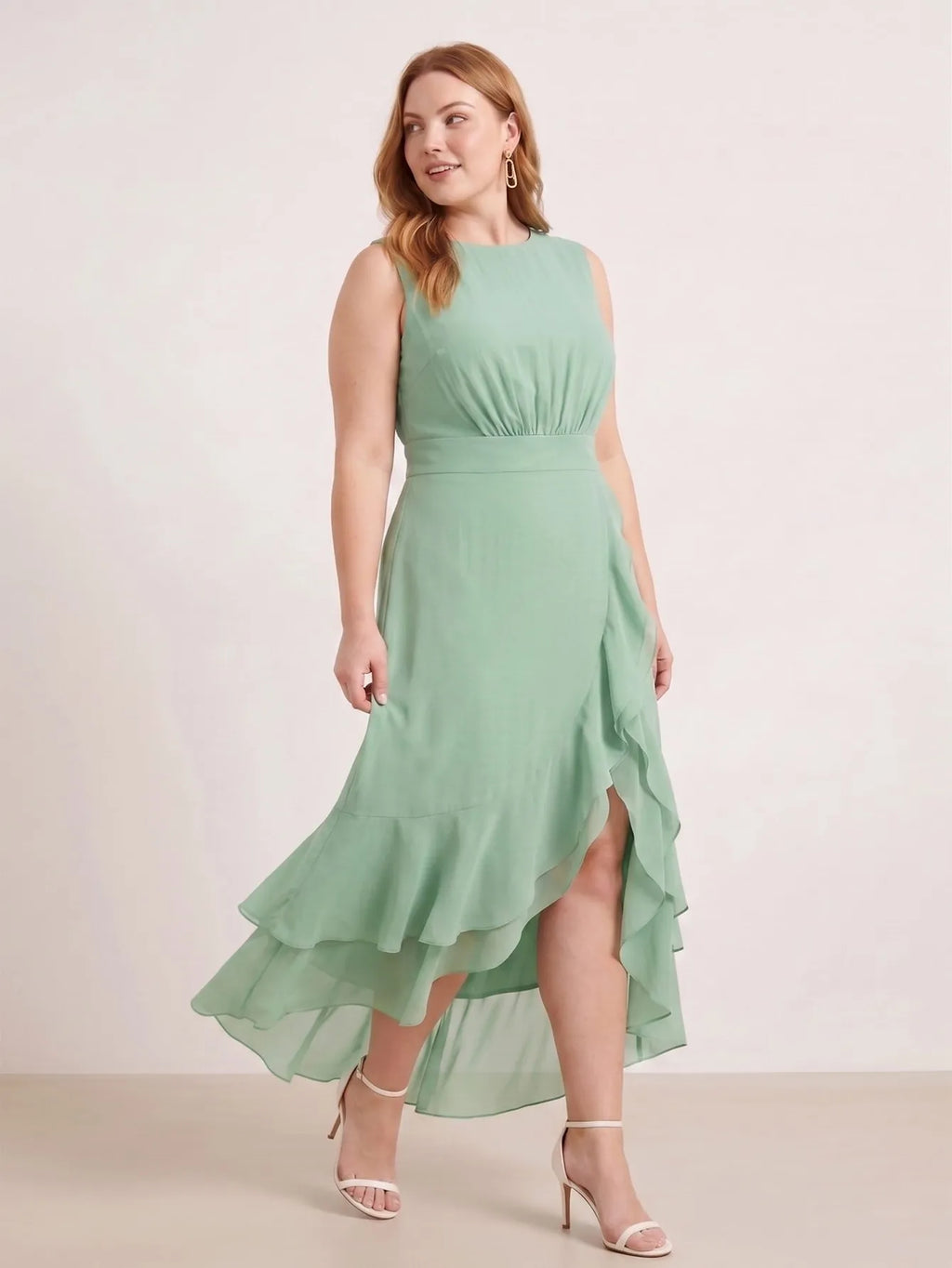 Larui Plus Size Women‘s Chiffon Ruffles Dress