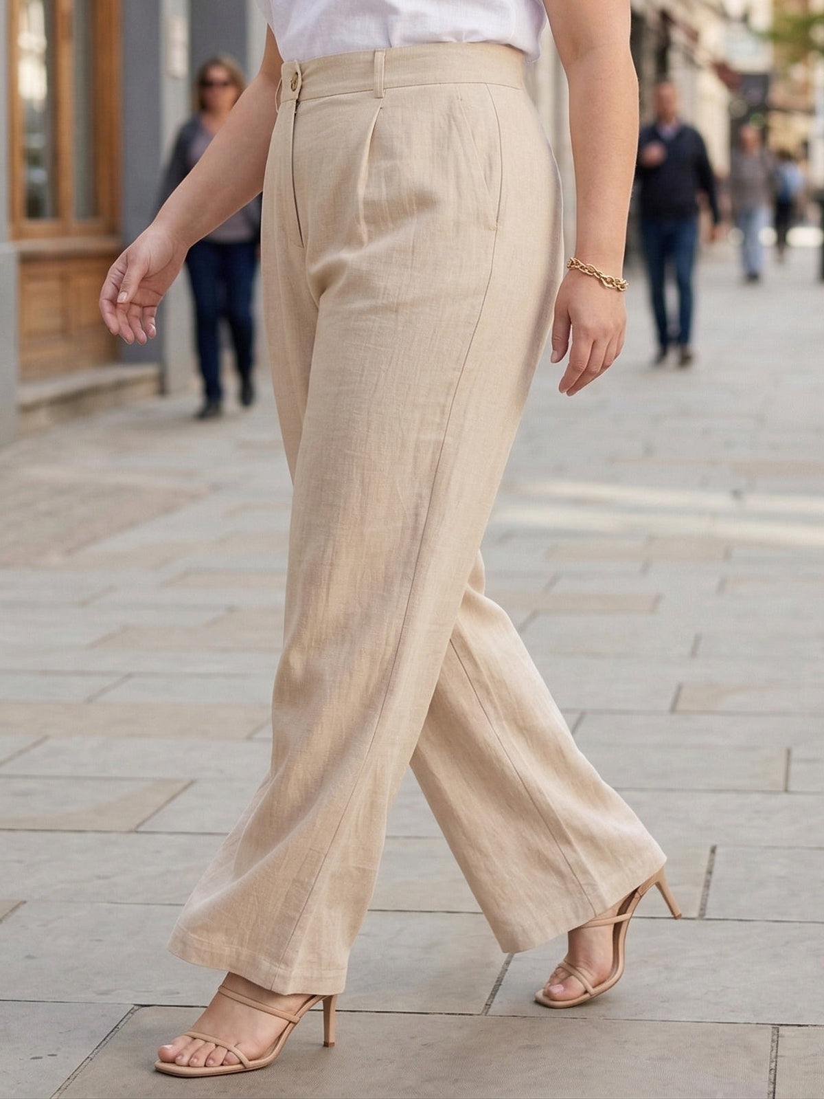 Larui Plus Size Women's Linen Pocket Full Length Pants