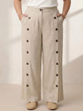 Larui Plus Size Women's Linen Pocket Button Full Length Pants