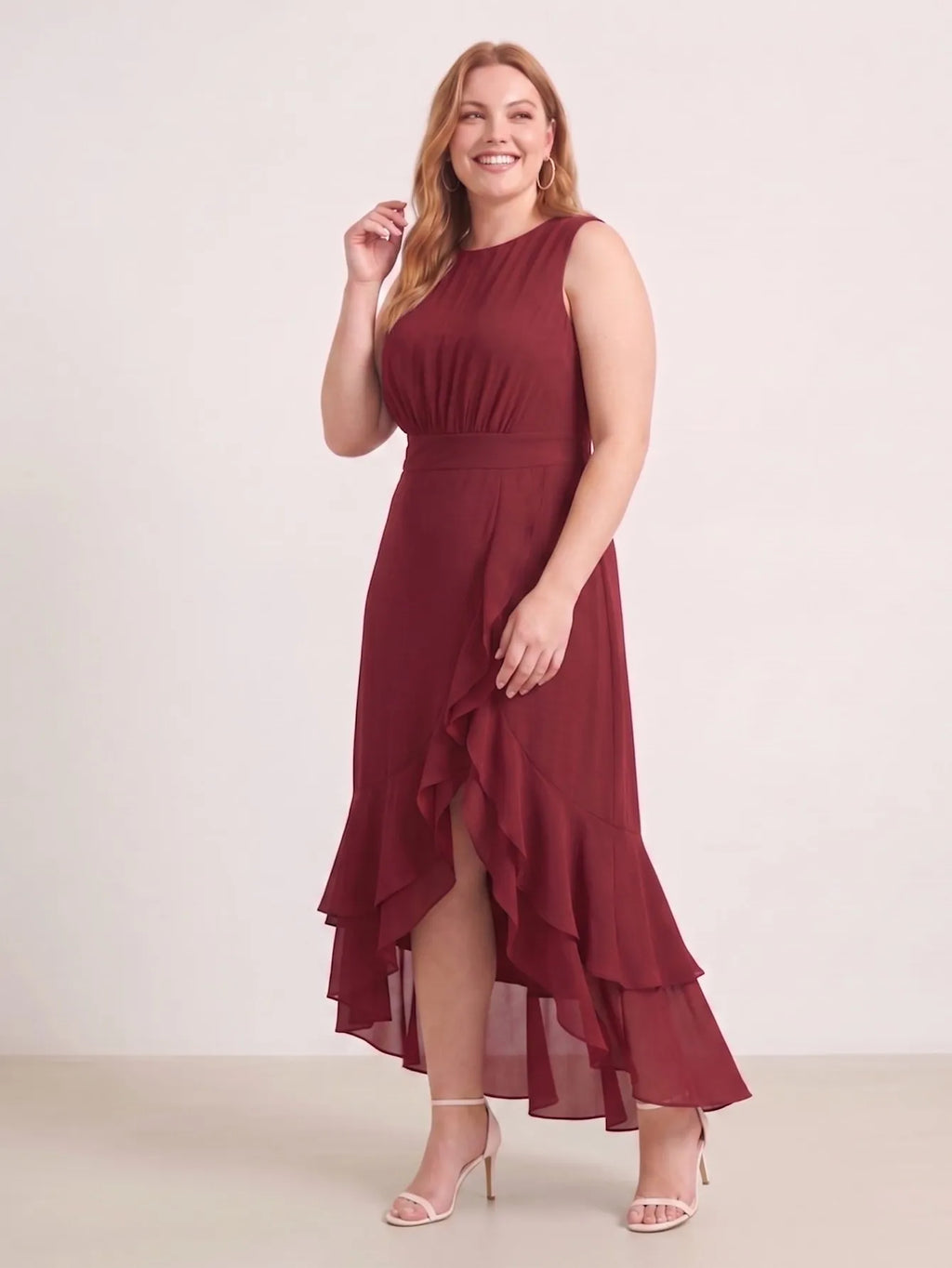 Larui Plus Size Women‘s Chiffon Ruffles Dress
