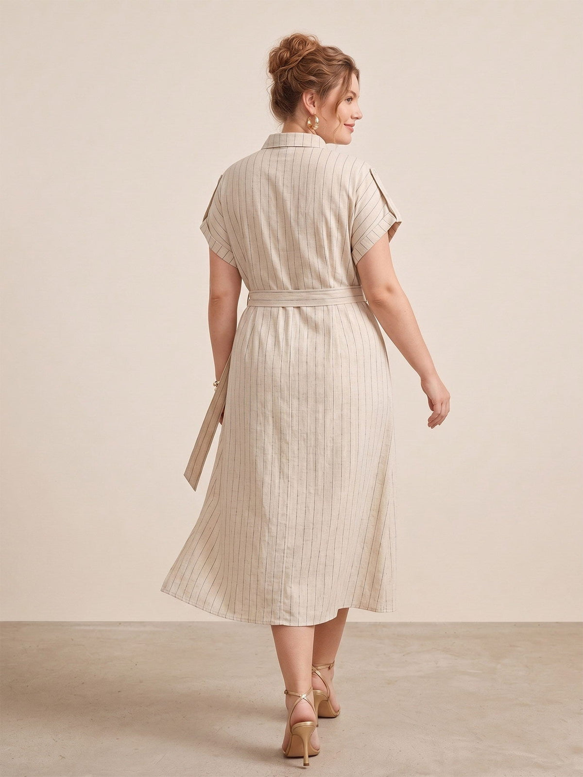 Larui Plus Size Women's Short Sleeves Dress With Belted