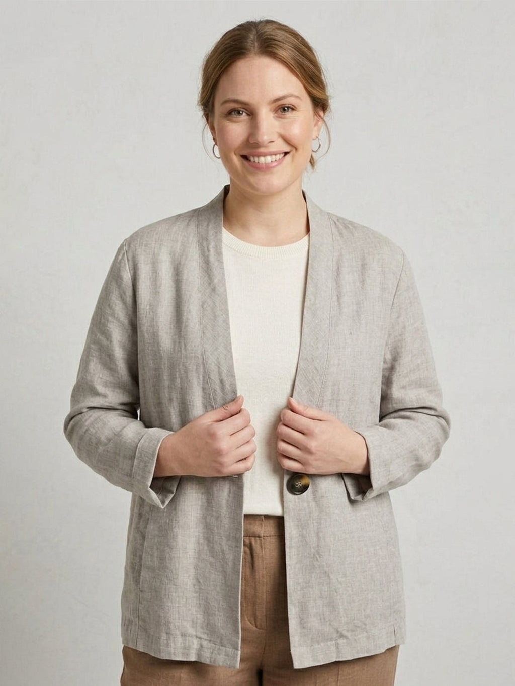 Larui Plus Size Women's Linen Casual Linen Jacket