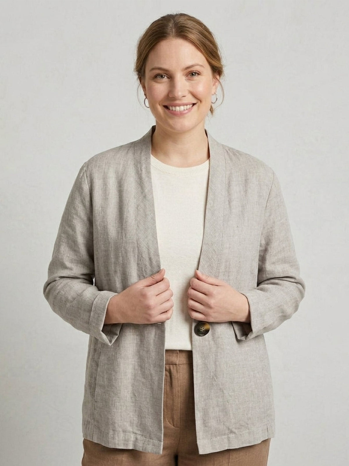 Larui Plus Size Women's Linen Casual Linen Jacket