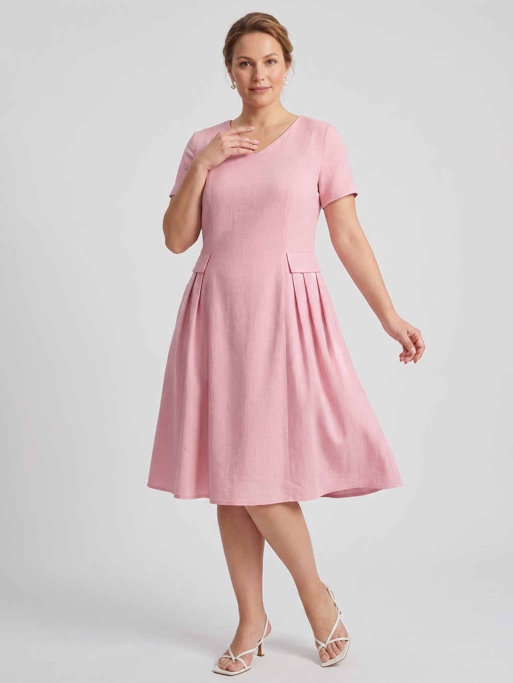 Larui Plus Size Elegant Pleated Linen Dress