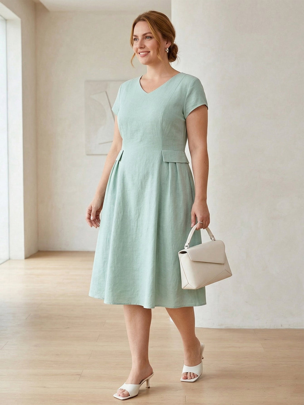 Larui Plus Size Elegant Pleated Dress