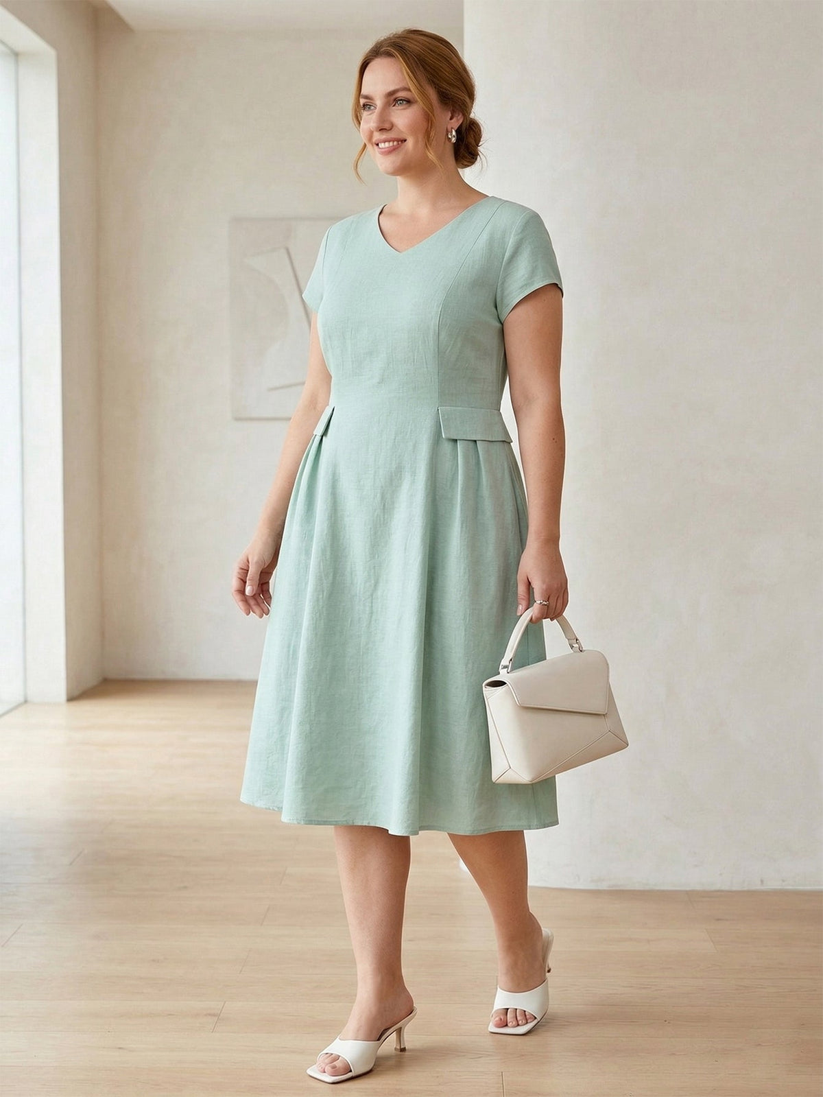 Larui Plus Size Elegant Pleated Dress