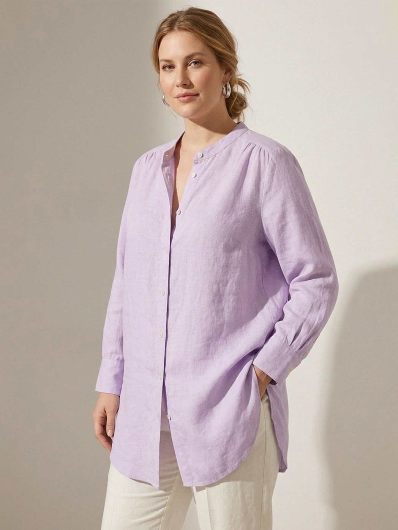 Larui Plus Size Elegant Long Linen Shirt