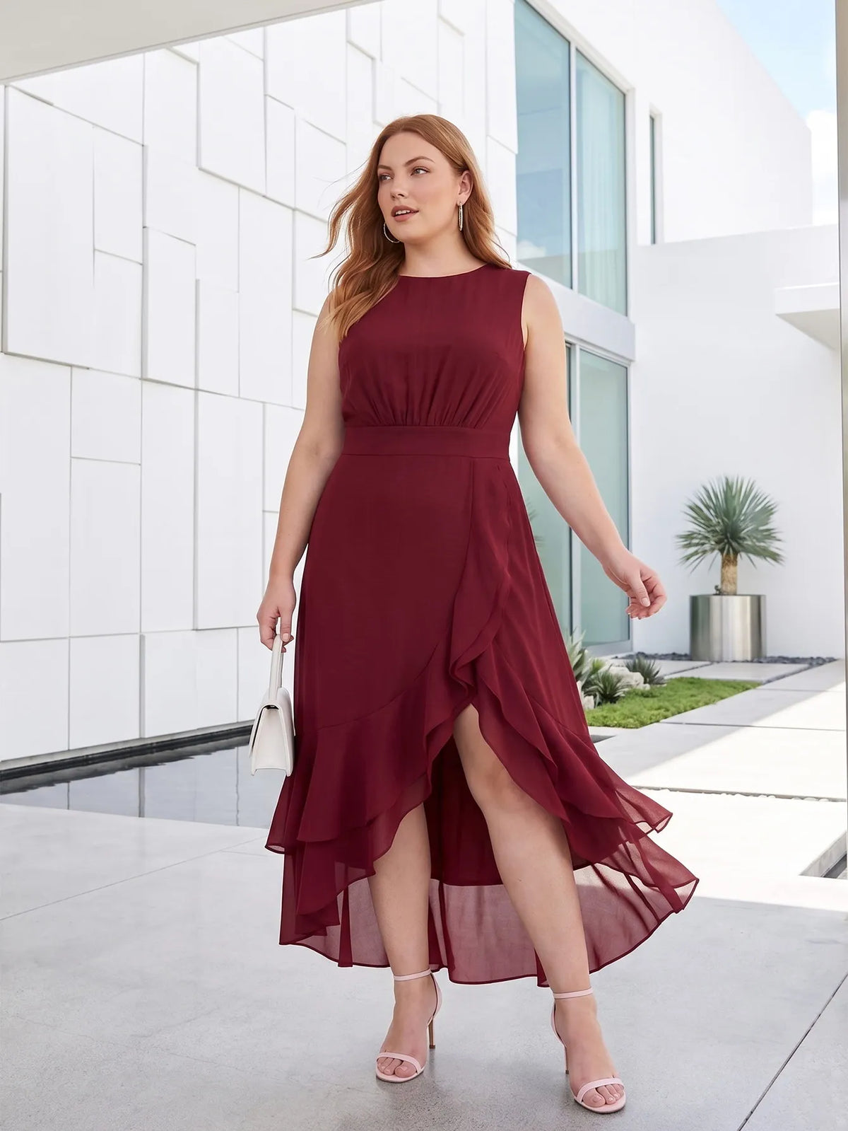 Larui Plus Size Women‘s Chiffon Ruffles Dress