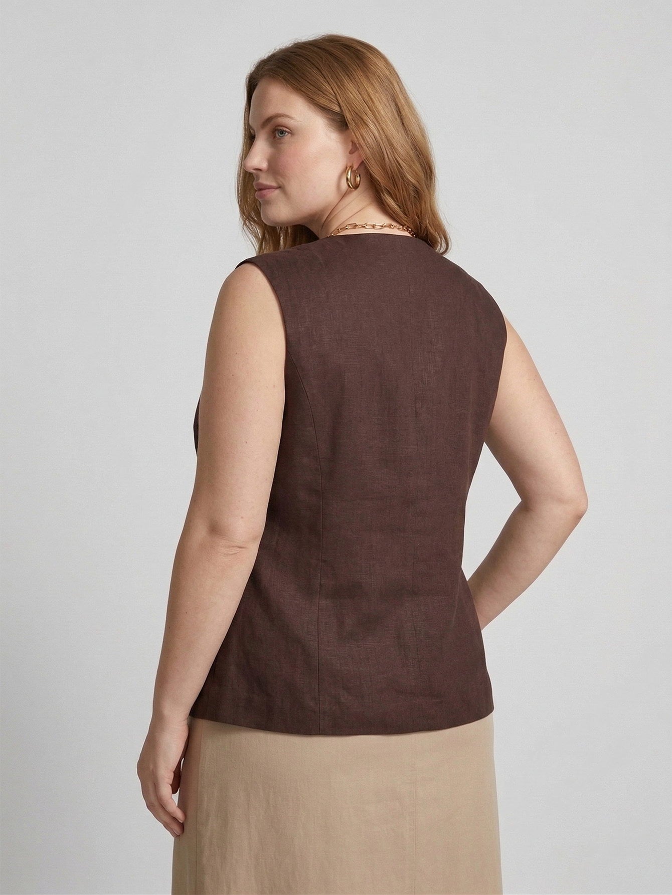 Larui Plus Size Women's Linen V-Neck Sleeveless Vest Waistcoat