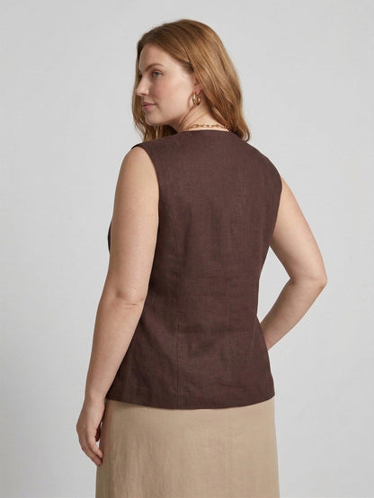 Larui Plus Size Women's Linen V-Neck Sleeveless Vest Waistcoat