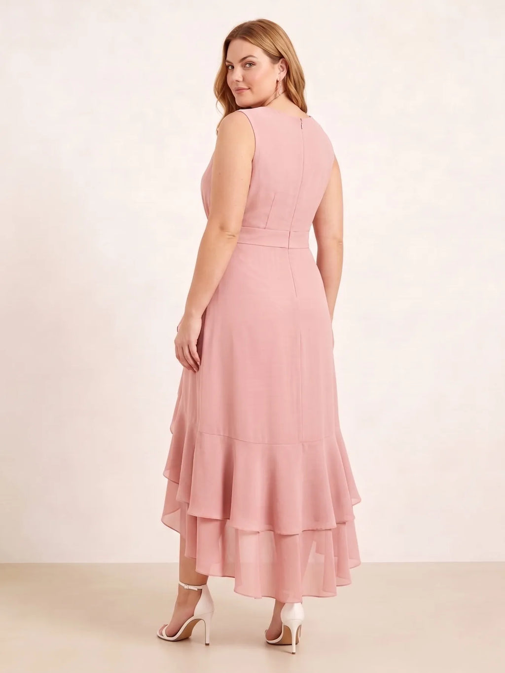Larui Plus Size Women‘s Chiffon Ruffles Dress
