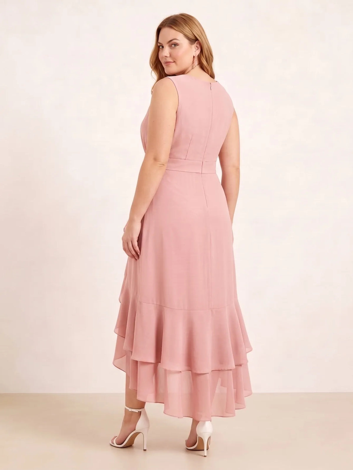 Larui Plus Size Women‘s Chiffon Ruffles Dress