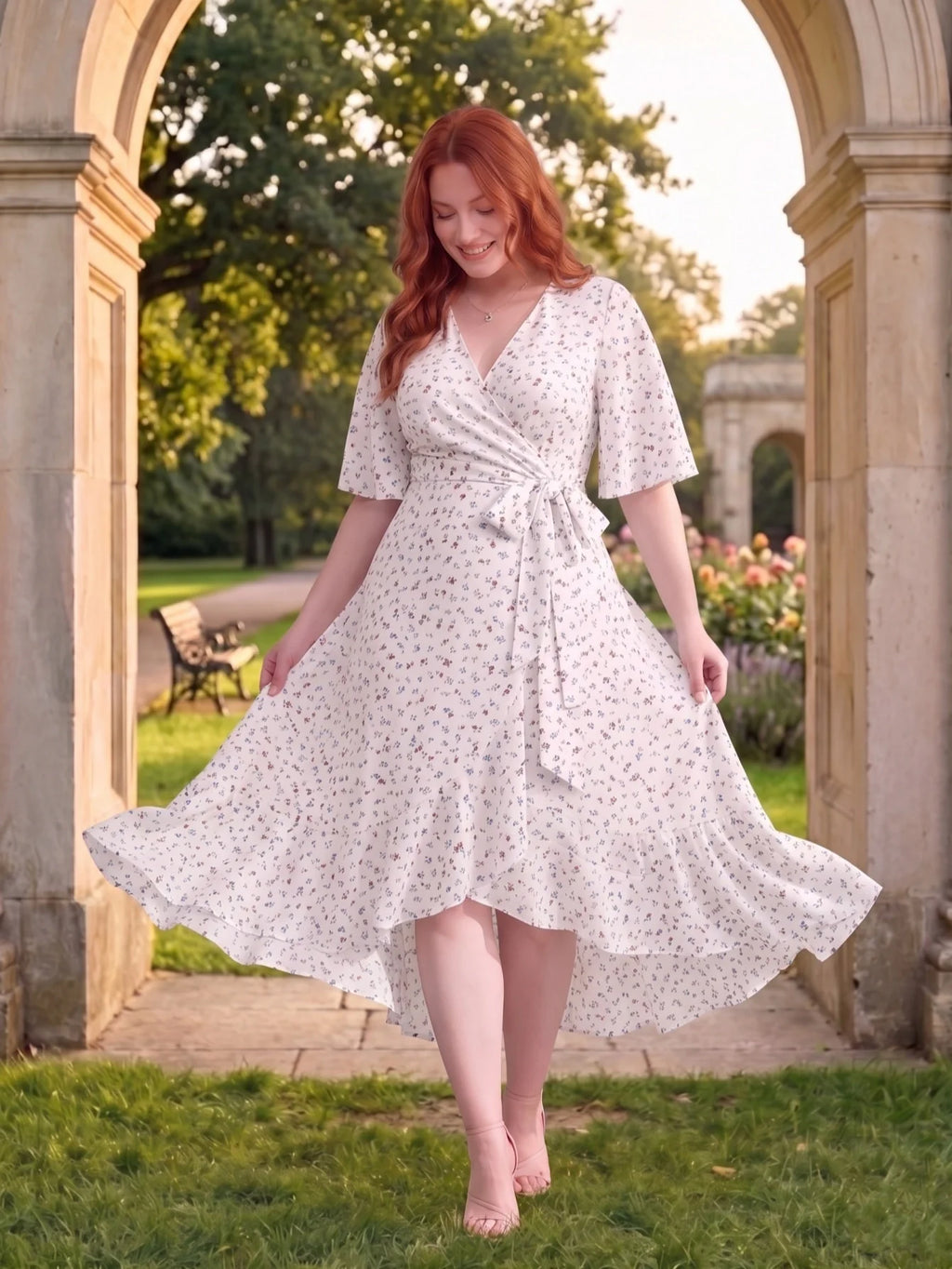 Larui Plus Size Printed Tie-Waist Wrap Dress