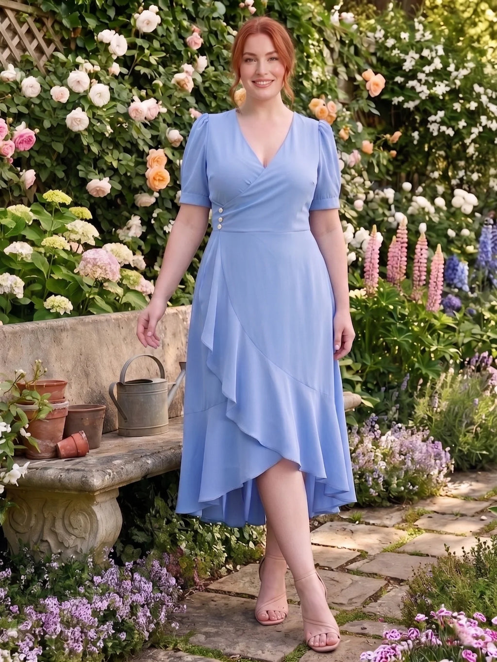 Larui Plus-Size Women's French Romantic One-Piece Wrap Dress