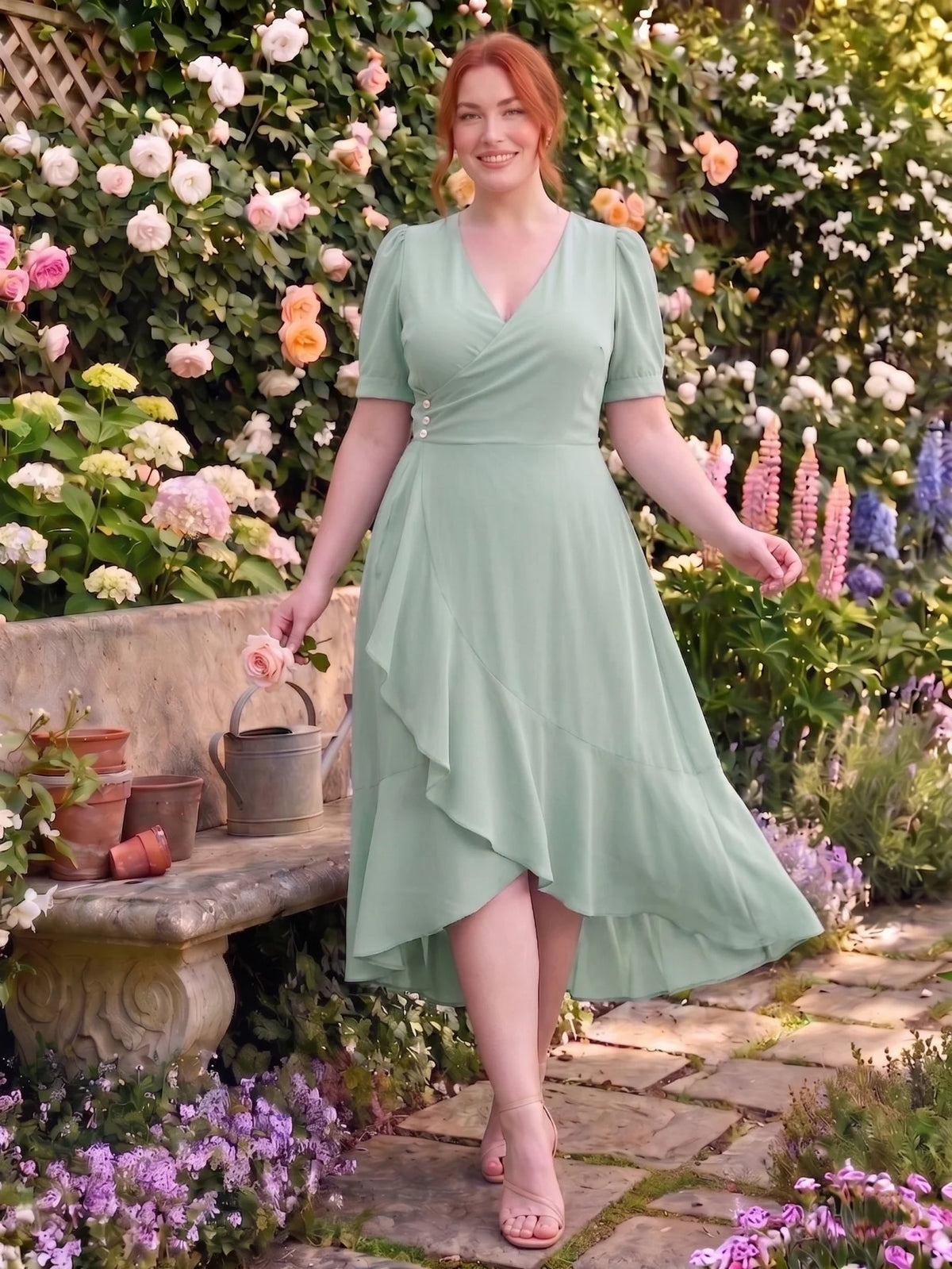 Larui Plus-Size Women's French Romantic One-Piece Wrap Dress