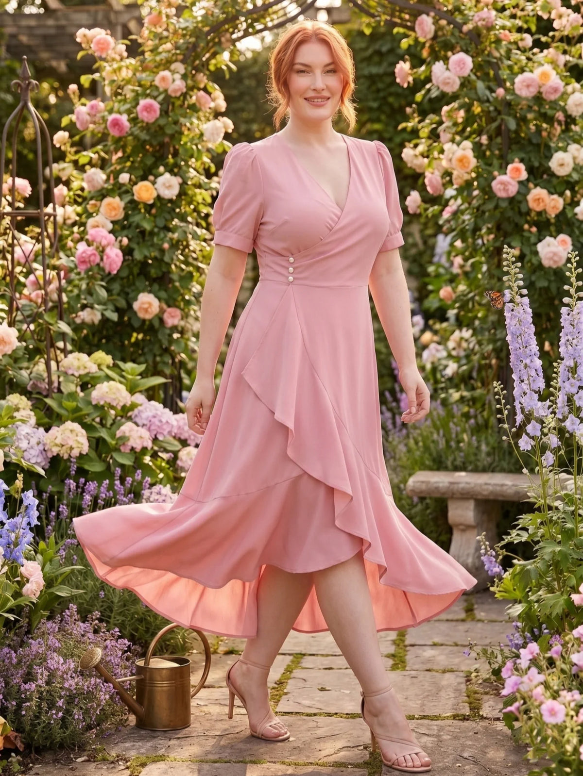 Larui Plus-Size Women's French Romantic One-Piece Wrap Dress