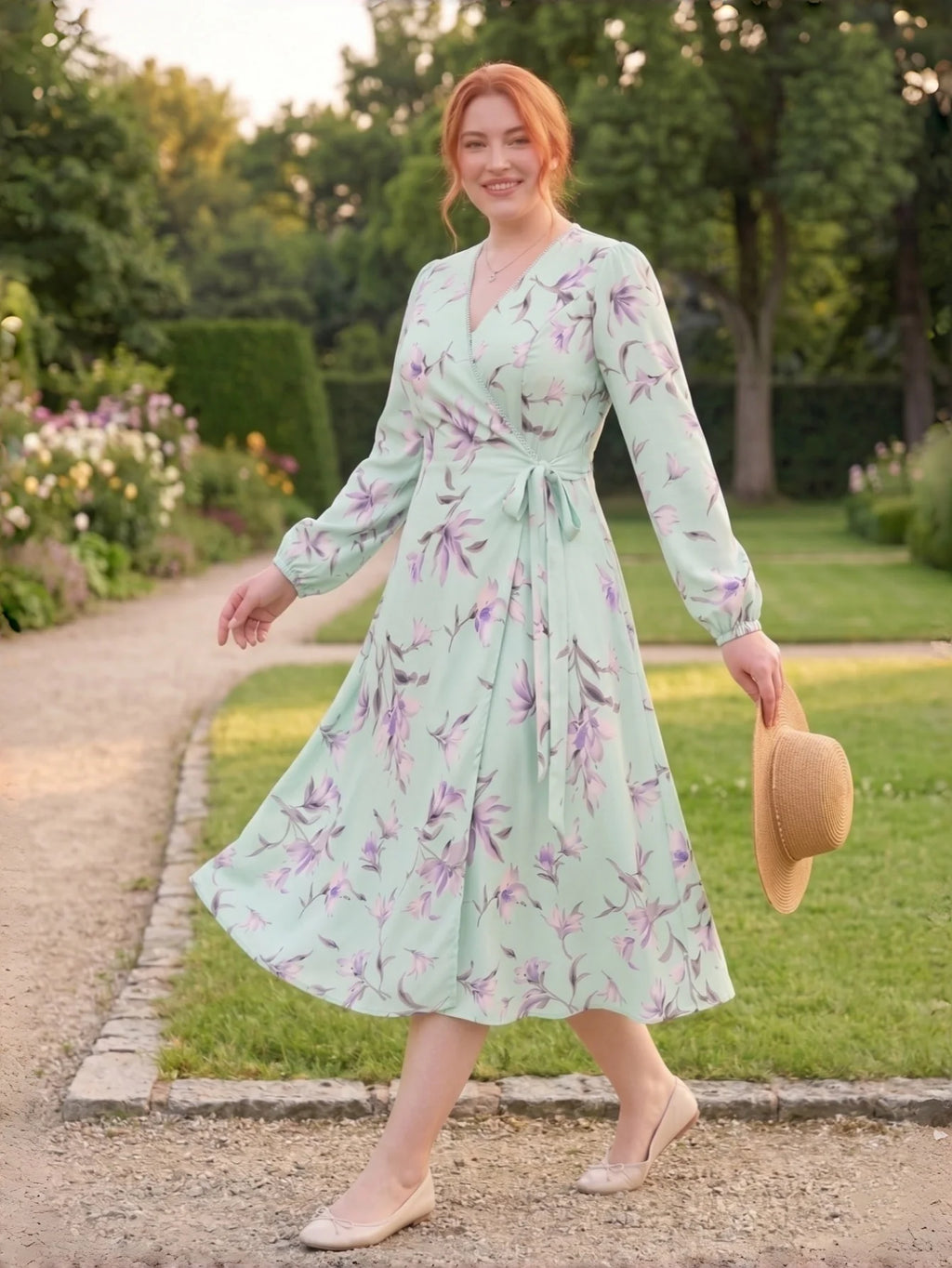 Larui Plus Size Women's Chiffon Wrap Dress