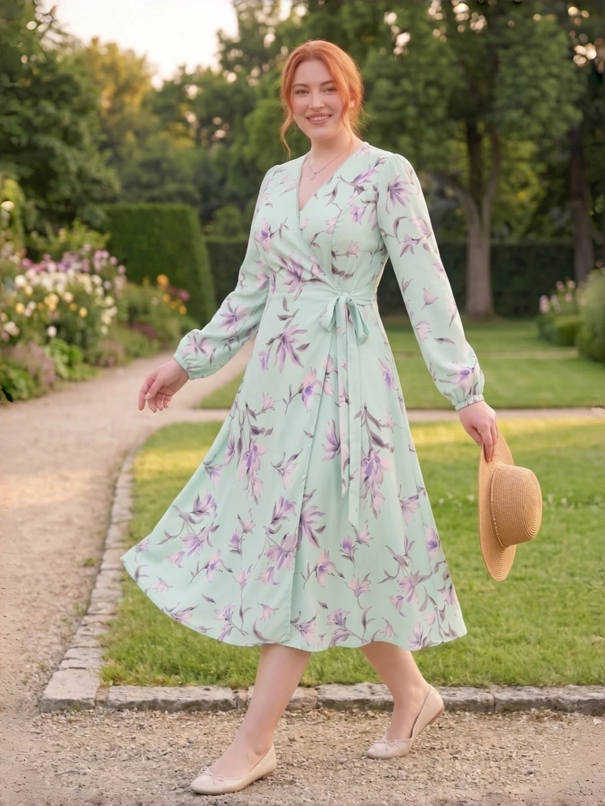 Larui Plus Size Women's Chiffon Wrap Dress