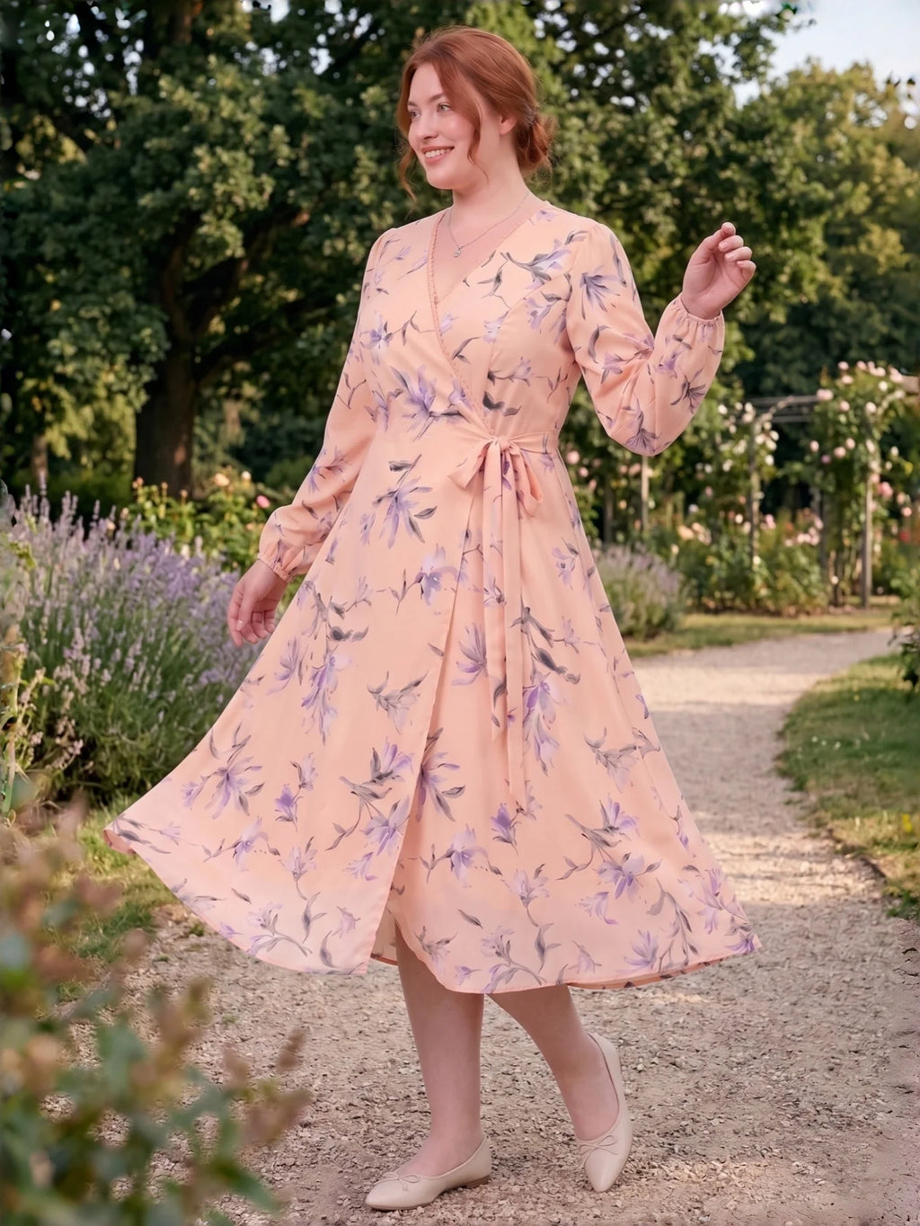 Larui Plus Size Women's Chiffon Wrap Dress