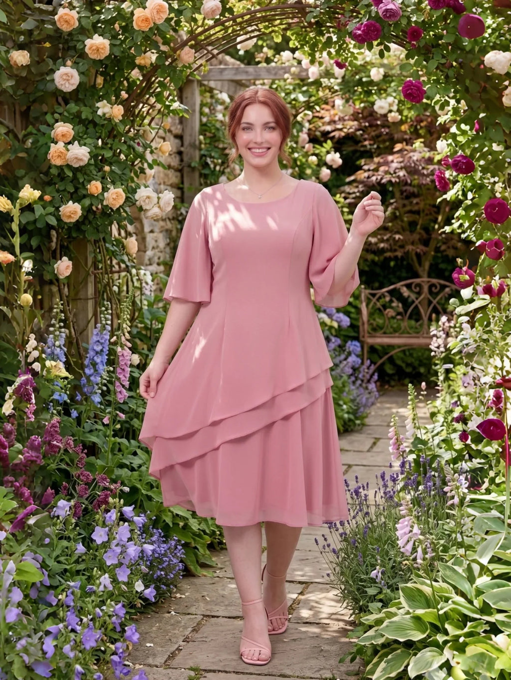 Larui Plus Size Women's Irregular Hem Chiffon Dress