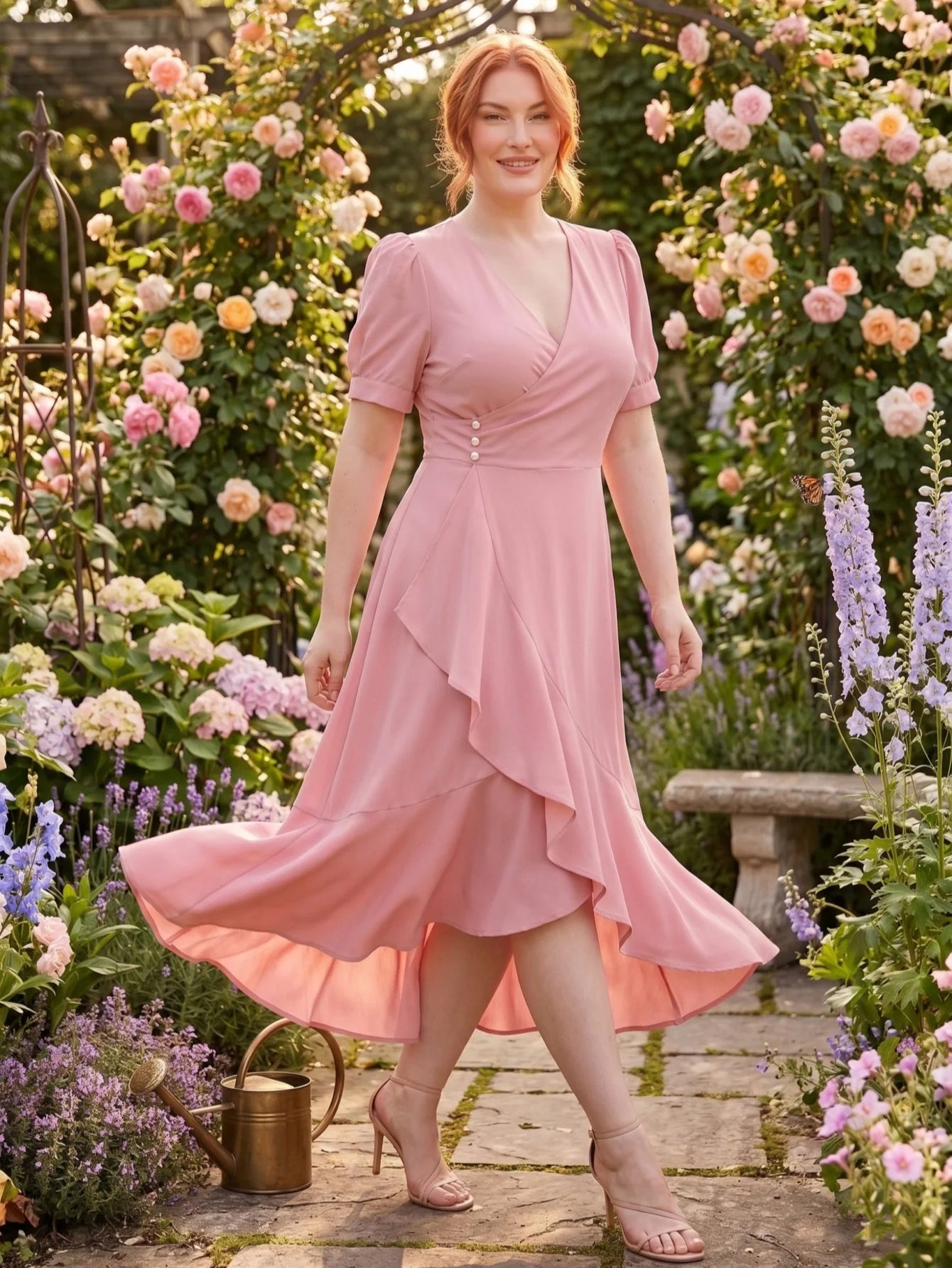 Larui Plus-Size Women's French Romantic One-Piece Wrap Dress