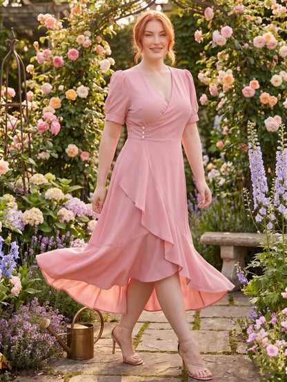 Larui Plus-Size Women's French Romantic One-Piece Wrap Dress