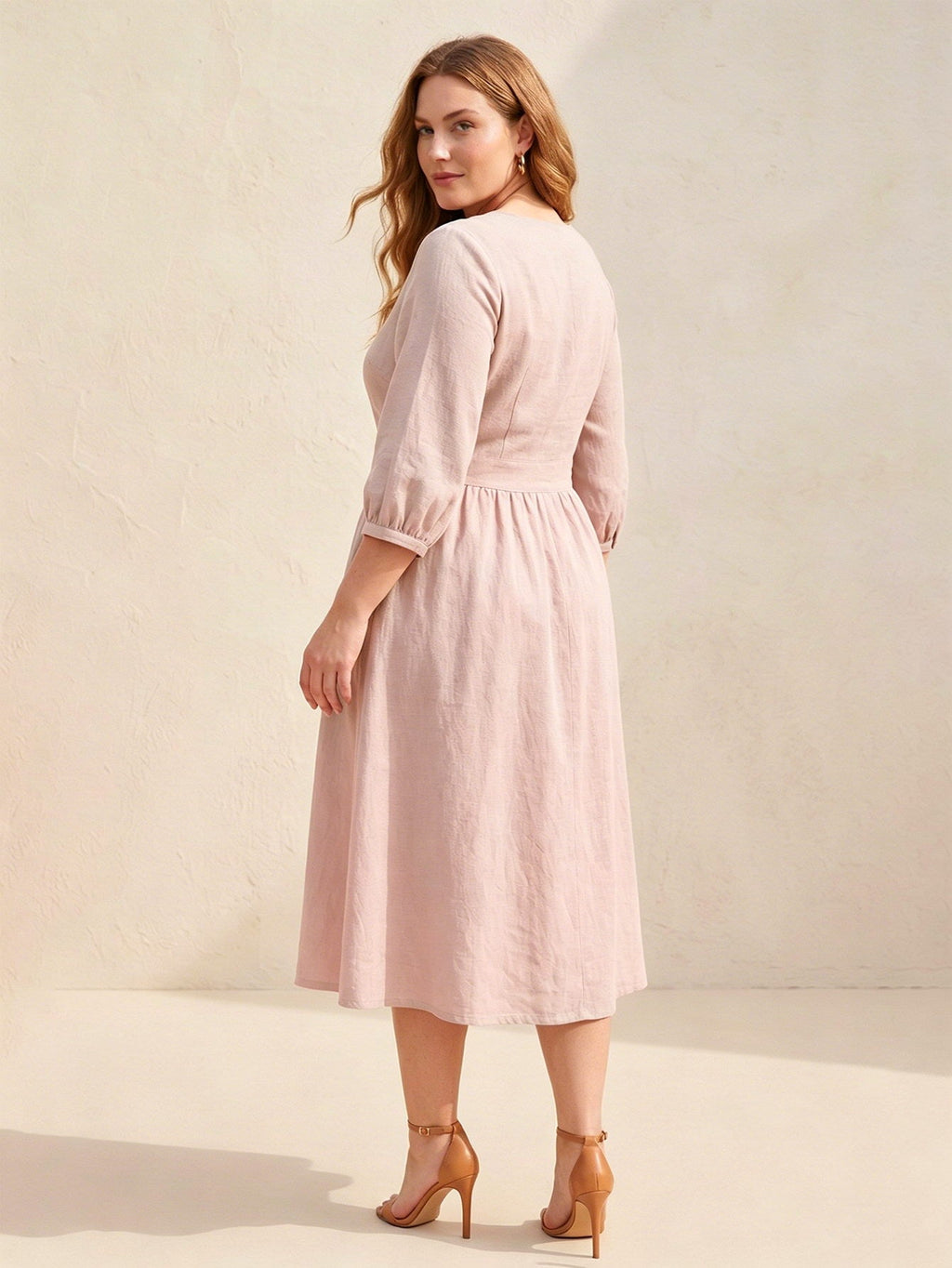 Larui Plus Size Women's Linen V-Neck Pocket Dress